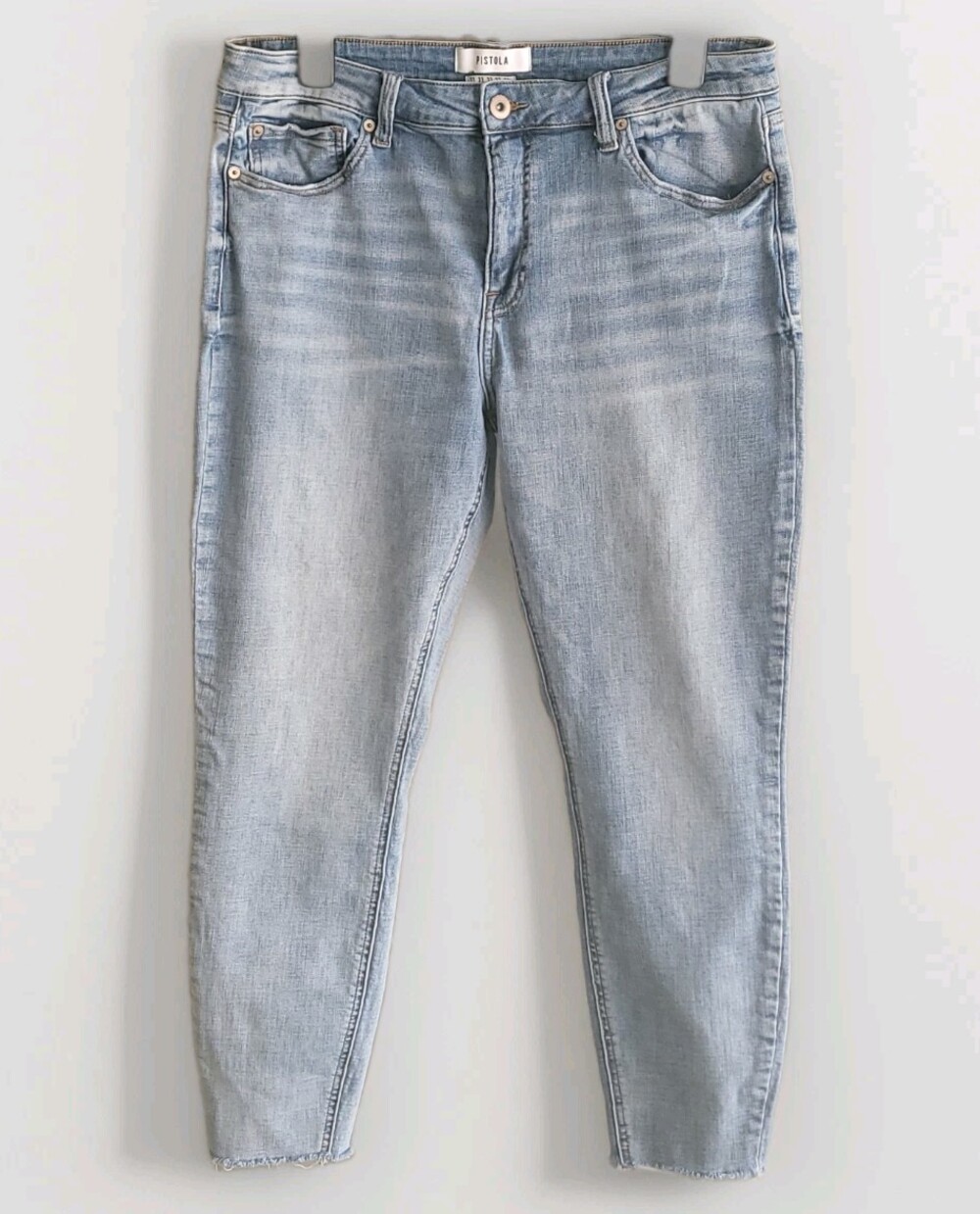 Pistola Arielle Scissor Cut Jeans Sz 33 Skinny Light Wash Raw Hem Blue Denim